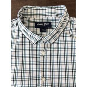 Mizzen+Main Leeward Shirt Mens 2XL White Plaid Trim Fit Stretch Long Sleeve